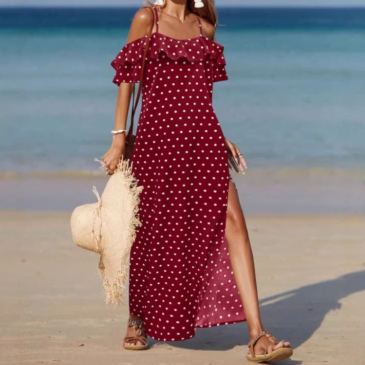 Summer Off-the-Shoulder French-style Polka Dot Dress For Women