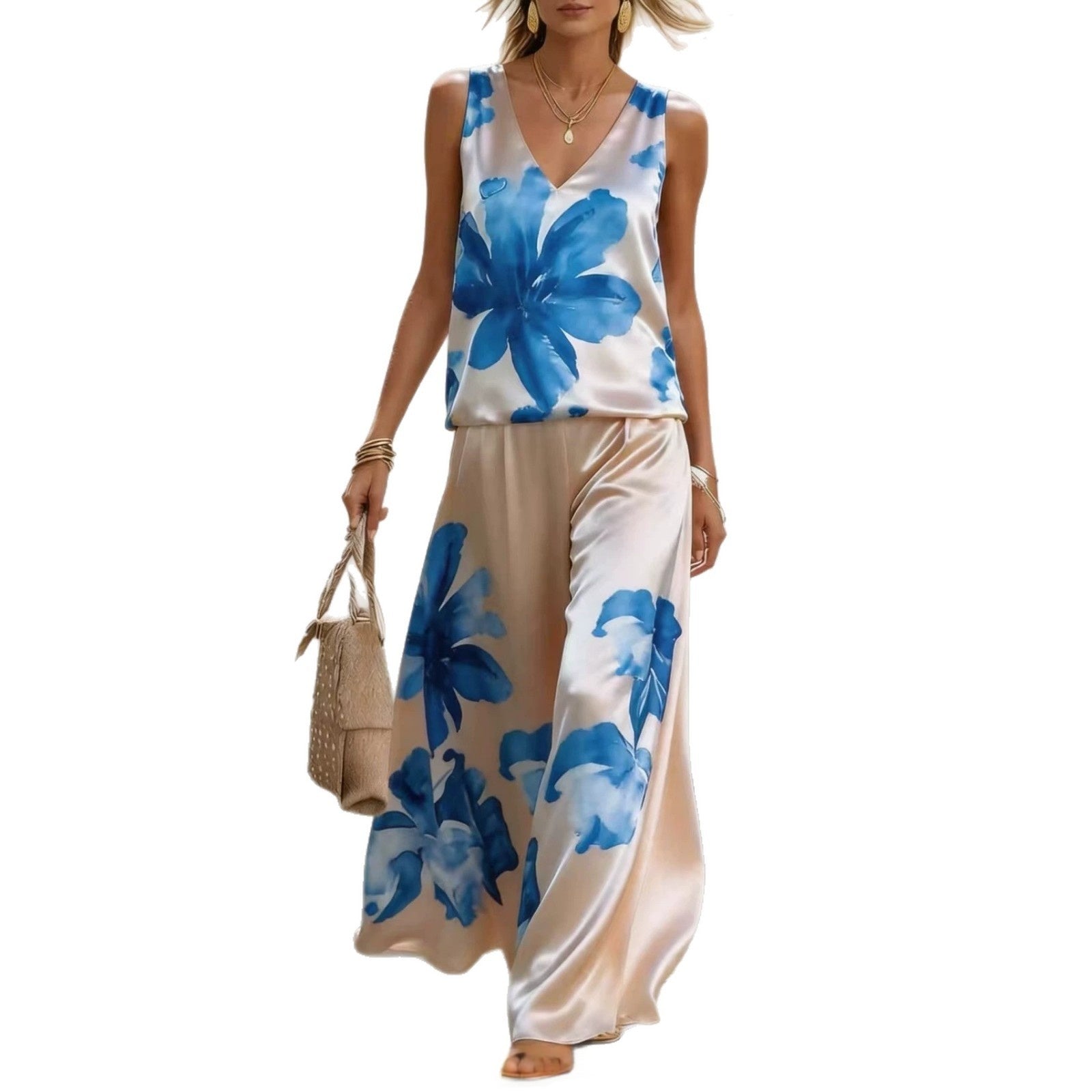 Sleeveless Printed Vest And Pants Set