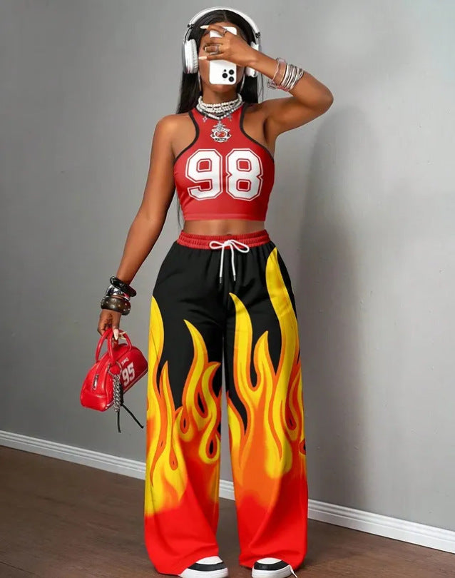Printed Tank Top  Casual Wide-leg Pants Set